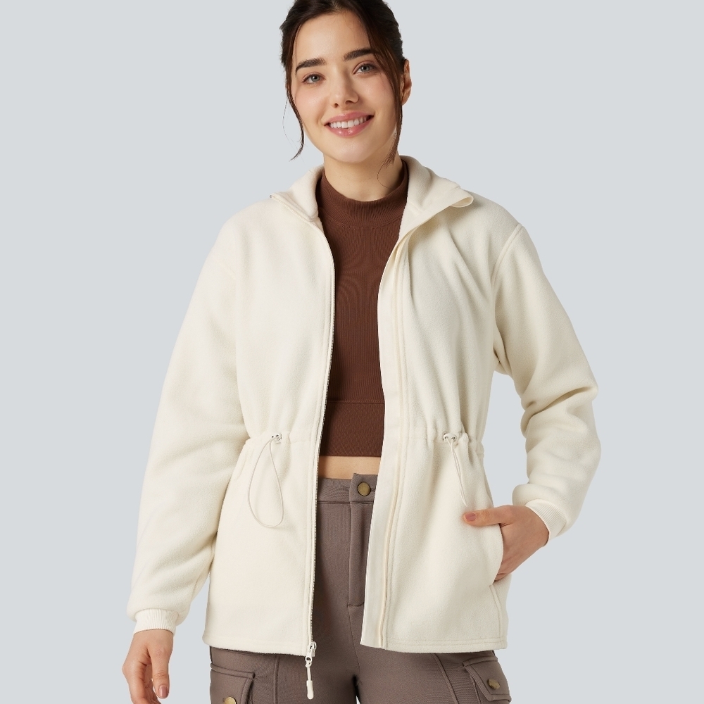 Factor Cream High Fleece Hiking Hooded Jacket Medium